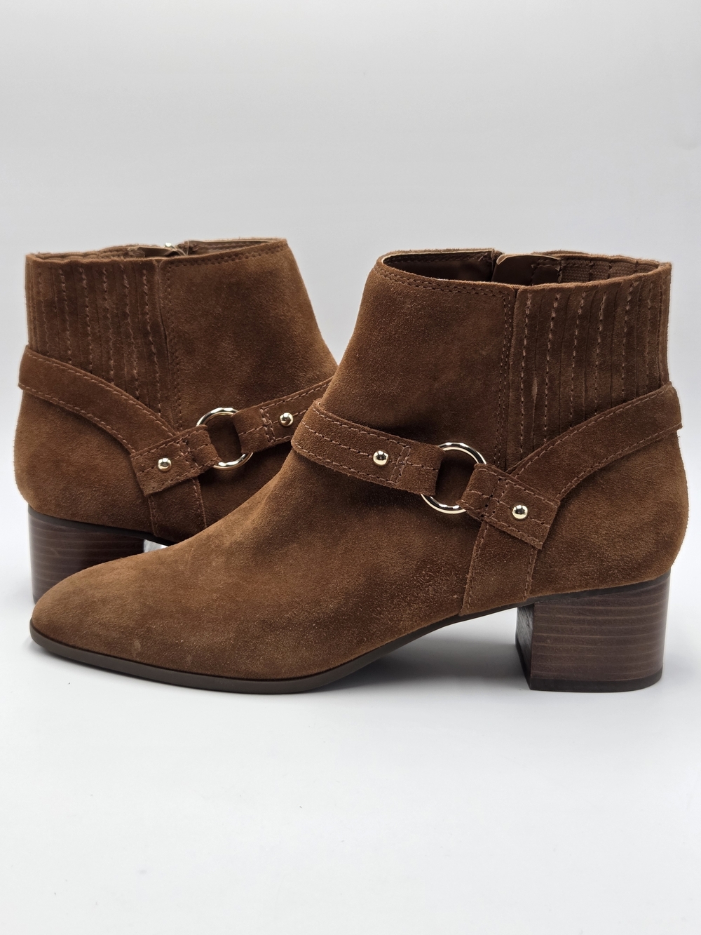 Essex Lane Jacey Ankle Booties in cognac/brown suede. Women's Size 10M